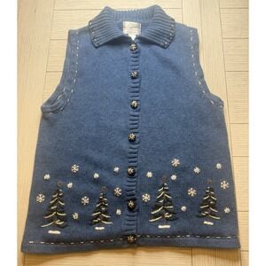 Christopher & Banks S Hand Embroidered Button-Up Christmas Cardigan Sweater Vest